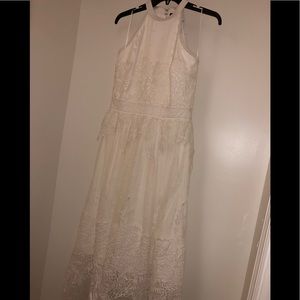 AQUA Lace High Neck Dress - White